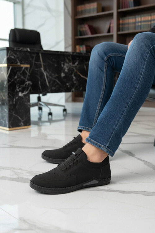 Siyah Nubuk Hakiki Deri Jel Taban Anatomik Erkek Casual Ayakkabı 418 M