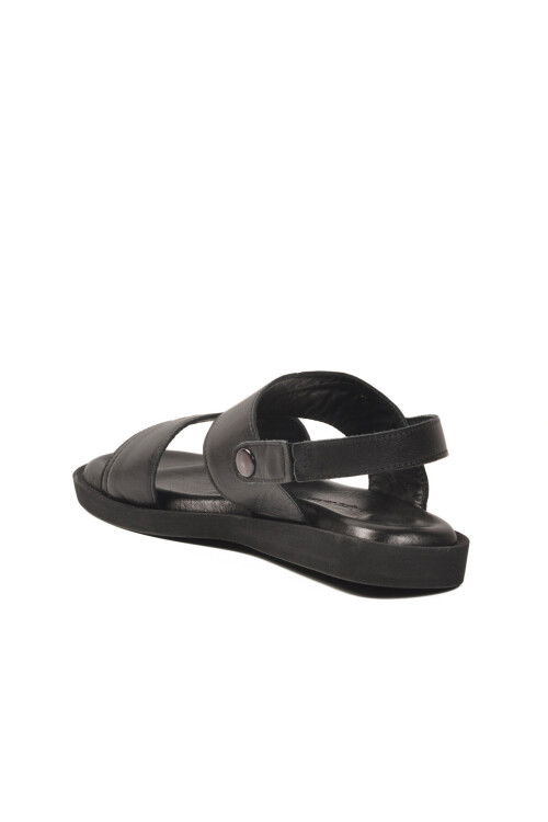 Siyah Lastikli Hakiki Deri Günlük Erkek Sandalet PC-7315 M