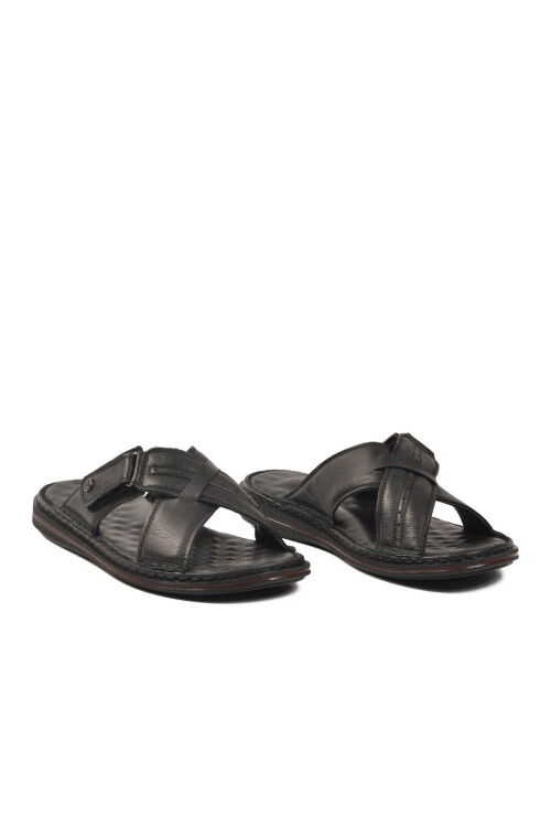 Siyah Hakiki Deri Hafif Erkek Günlük Terlik PC-7450 M