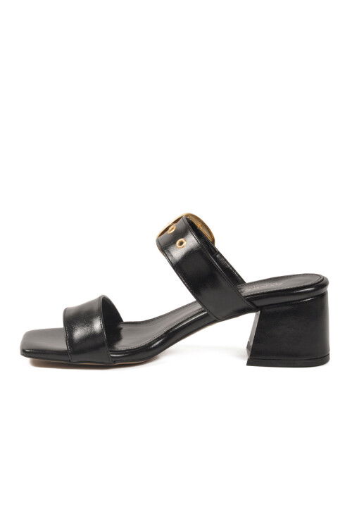 Siyah Çift Bantlı Kadın Topuklu Terlik 318139 Z