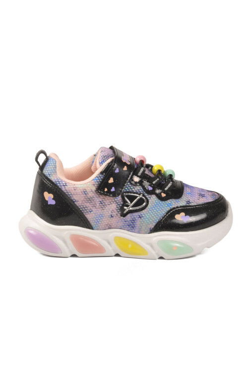 Siyah Cırtlı Işıklı Hafif Kız Çocuk Spor Ayakkabı 1998 P