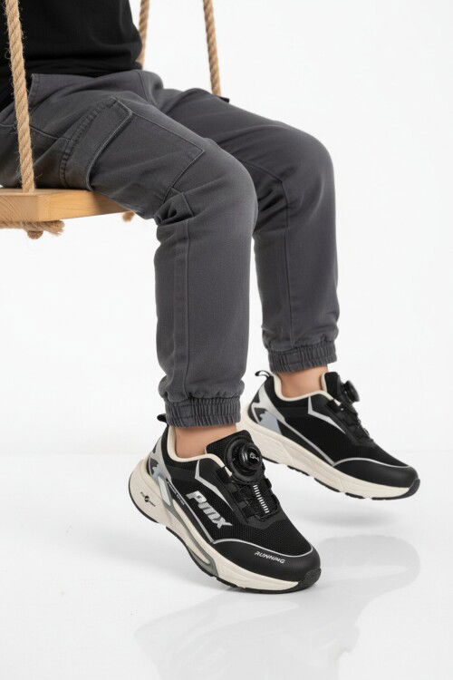 Siyah Misina Bağcıklı Fileli Hafif Erkek Çocuk Spor Ayakkabı 2036 F