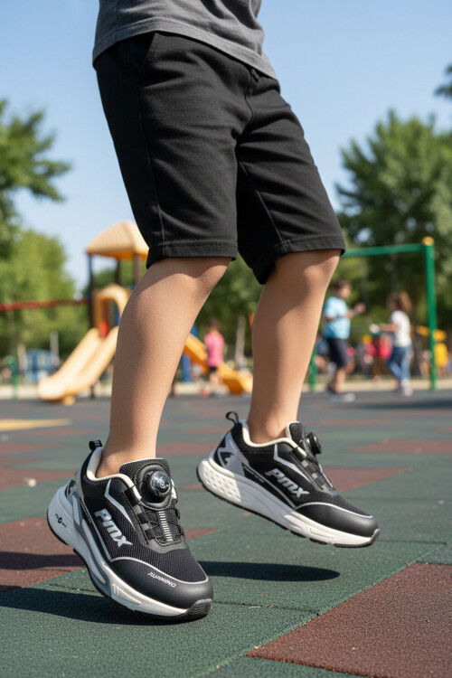 Siyah Misina Bağcıklı Fileli Hafif Erkek Çocuk Spor Ayakkabı 2036 F