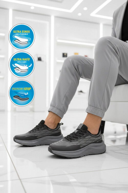 Siyah Hafızalı Taban Hafif Esnek Erkek Spor Ayakkabı PCI-11354 M