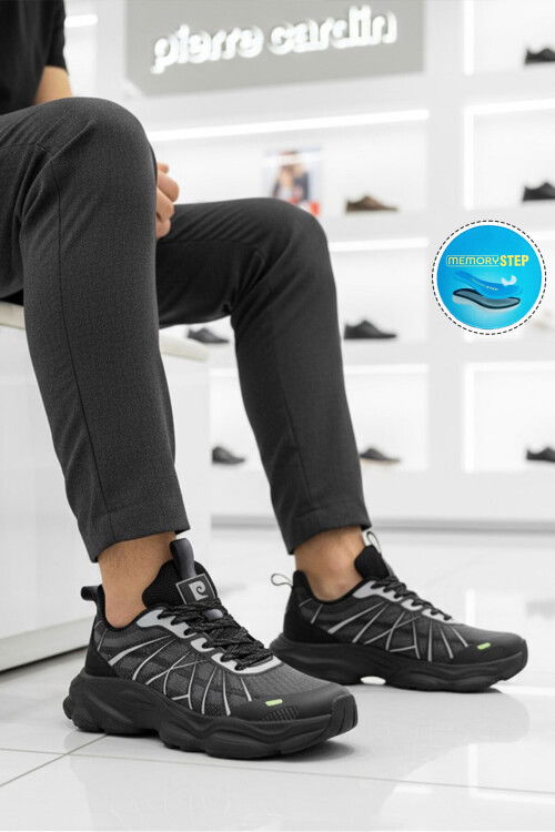 Siyah Hafızalı Taban Hafif Esnek Bağcıklı Erkek Spor Ayakkabı PCI-11599 M