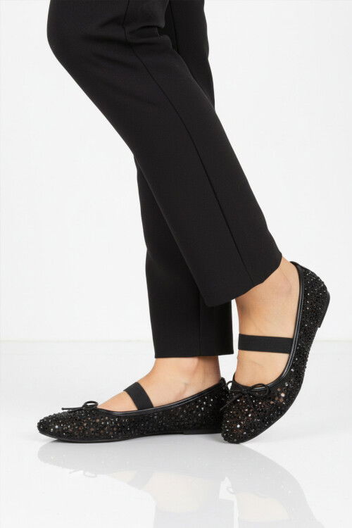 Siyah Geniş Kalıp Hafif Esnek Kadın Taş İşlemeli Babet 681149 Z