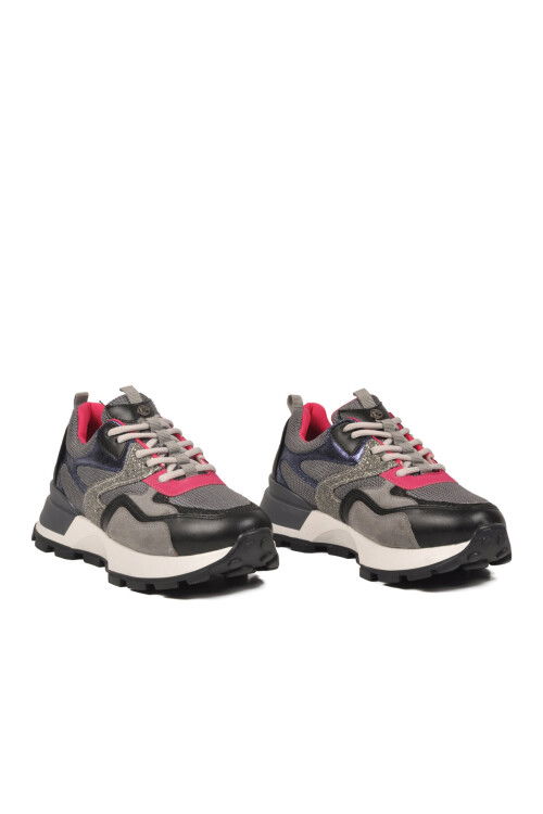 Siyah Fileli Bağcıklı Kadın Spor Ayakkabı PC-55065 G