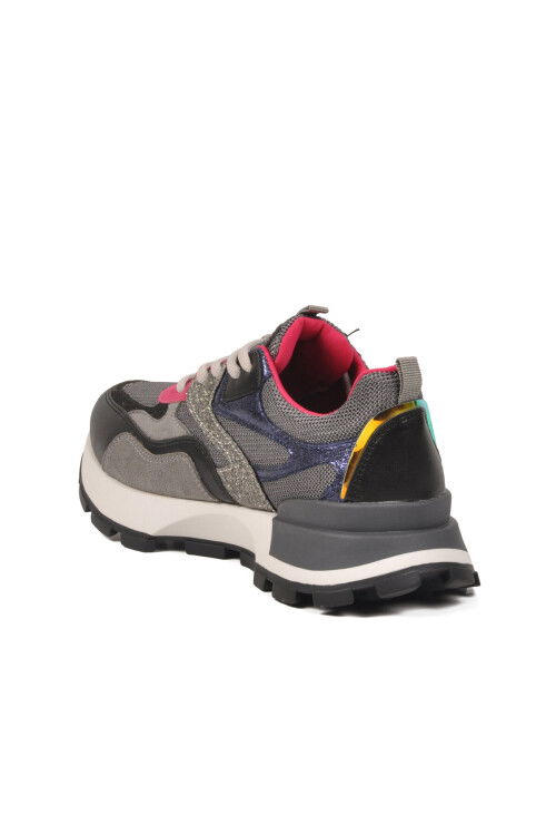 Siyah Fileli Bağcıklı Kadın Spor Ayakkabı PC-55065 G