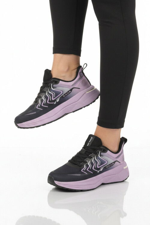 Siyah Hafızalı Taban Hafif Esnek Bağcıklı Kadın Spor Ayakkabı PCI-11606 G