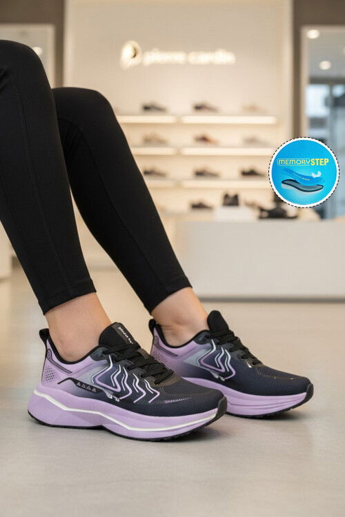 Siyah Hafızalı Taban Hafif Esnek Bağcıklı Kadın Spor Ayakkabı PCI-11606 G