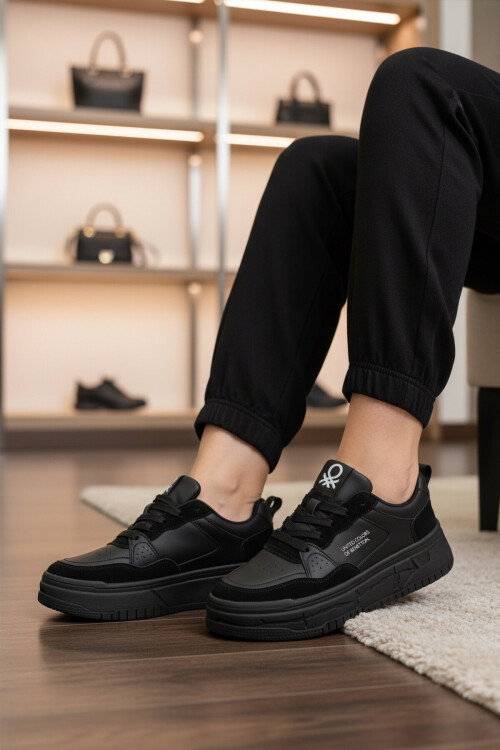 Siyah Bağcıklı Hafif Unisex Spor Ayakkabı BNI-10281 G