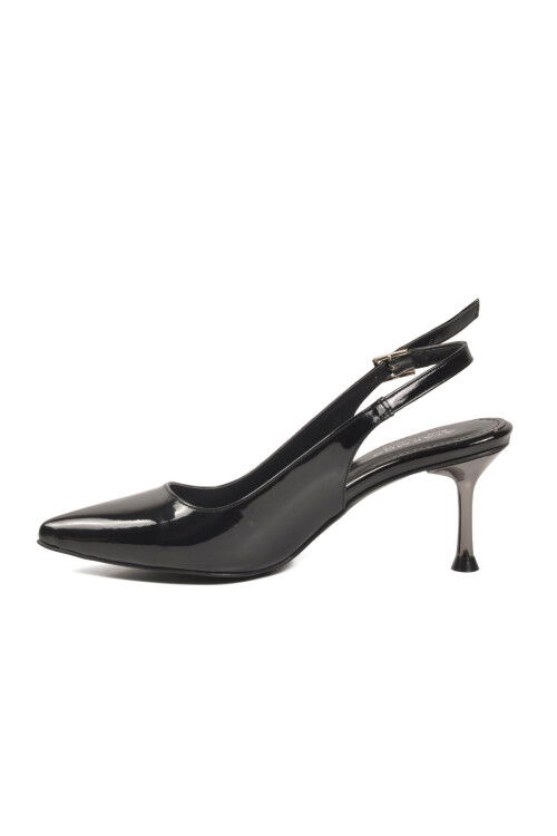 Siyah Rugan Geniş Kalıp İnce Topuklu Kadın Abiye Ayakkabı 653122 Z