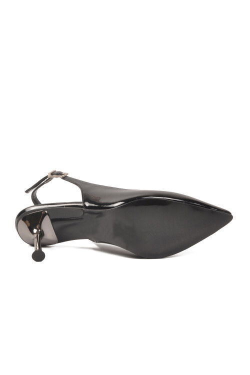 Siyah Rugan Geniş Kalıp İnce Topuklu Kadın Abiye Ayakkabı 653122 Z