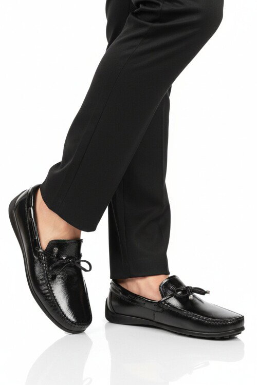 Siyah Rugan Hakiki Deri Erkek Casual Ayakkabı 14907 M