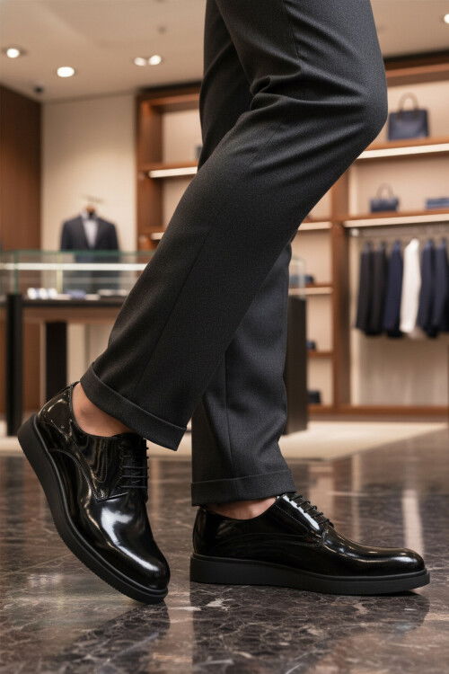 Siyah Rugan Hakiki Deri Kaymaz Taban Erkek klasik Ayakkabı 623 M