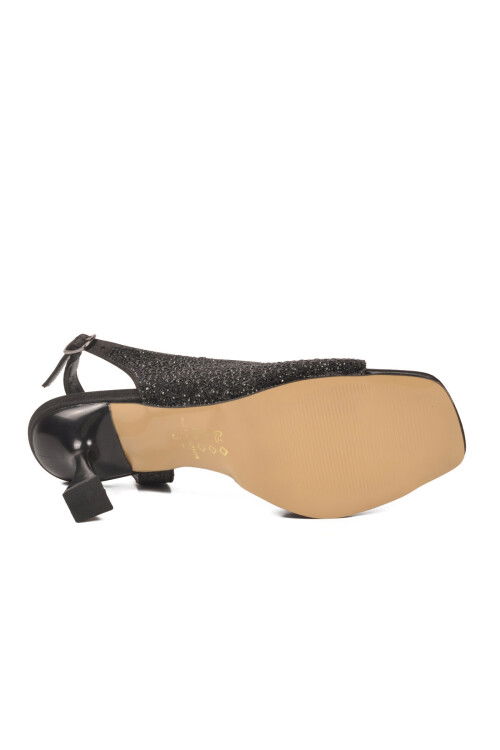 Siyah Saten Taş İşlemeli İnce Topuklu Kadın Abiye Ayakkabı 655500 Z