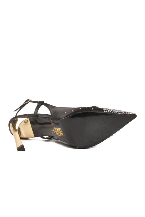 Siyah Saten Taşlı İşlemeli İnce Uzun Topuklu Kadın Abiye Ayakkabı 298248 Z