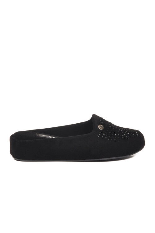 Siyah Süet Hafif Önü Kapalı Tekstil Kadın Ev Terliği PC-55369 Z