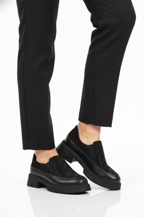 Siyah Taş İşlemeli Hafif Kadın Casual Ayakkabı PC-55216 Z