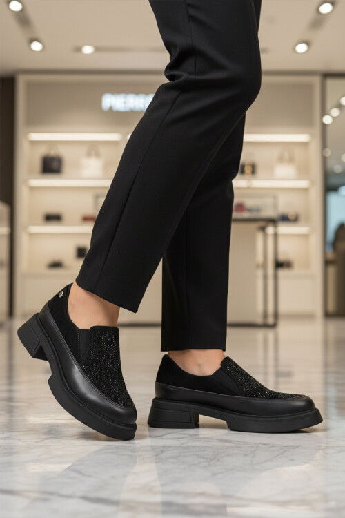 Siyah Taş İşlemeli Hafif Kadın Casual Ayakkabı PC-55216 Z