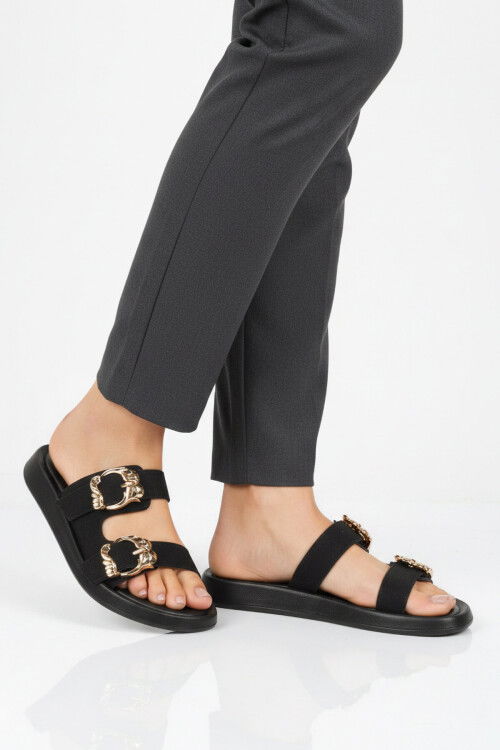 Siyah Çift Bantlı Hafif Kadın Günlük Terlik 513086 Z