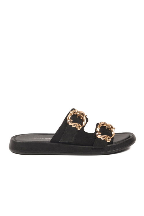 Siyah Çift Bantlı Hafif Kadın Günlük Terlik 513086 Z