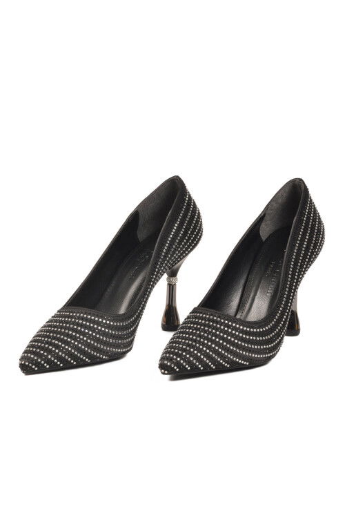 Siyah Taş İşlemeli Kadın Abiye Ayakkabı PC-55010 Z