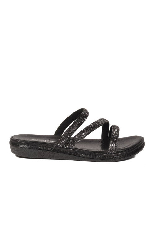 Siyah Taş İşlemeli Hafif İnce Taban Kadın Terlik 422248 Z