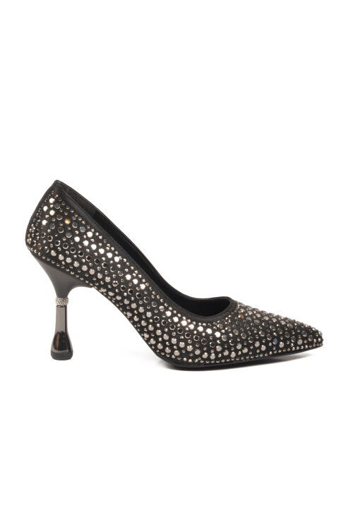 Black Stone Embroidered Thin Heeled Womens Evening Shoes PC-55020 Z