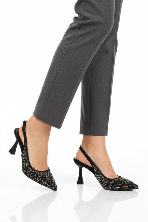 Siyah Taş İşlemeli Kadın İnce Topuklu Abiye Ayakkabı 417654 Z