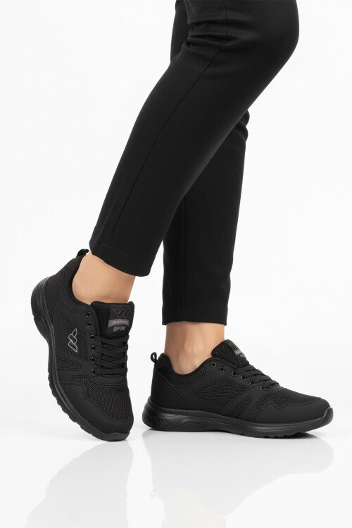 Siyah Fileli Hafif Bağcıklı Esnek Unisex Spor Ayakkabı 020 G