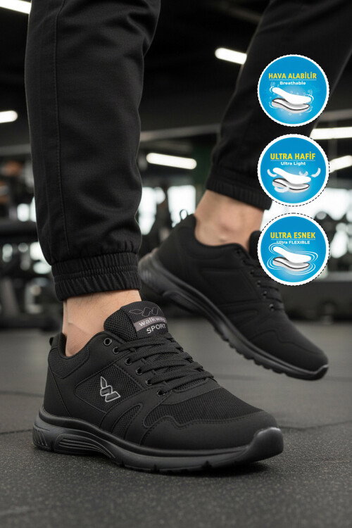 Siyah Fileli Hafif Hava Alabilen Esnek Erkek Spor Ayakkabı 020 M