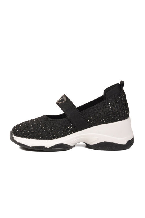 Siyah Anorak Bantlı Taş İşlemeli Kadın Casual Ayakkabı 26Y305 G