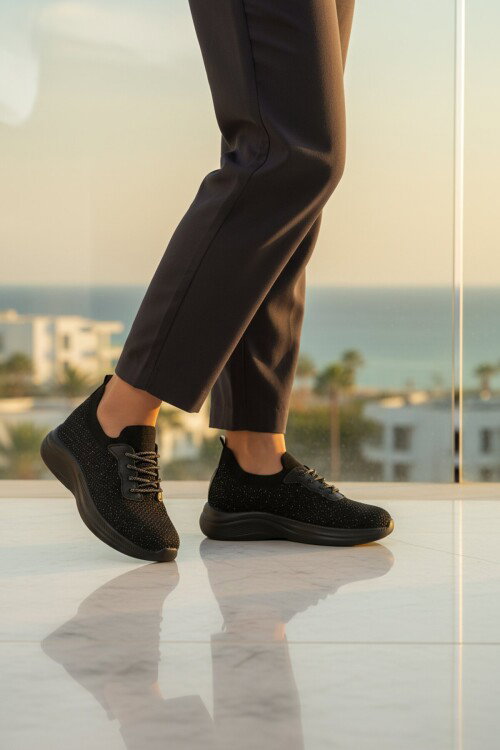 Siyah Anorak Hafif Hava Alabilen Kadın Casual Ayakkabı 332171 Z