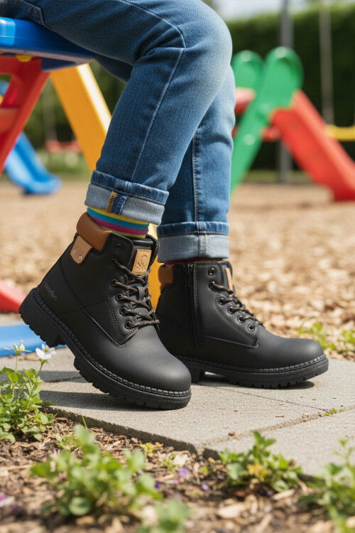 Siyah Bağcıklı Kaymaz Taban Erkek Çocuk Bot BNI-11060 F