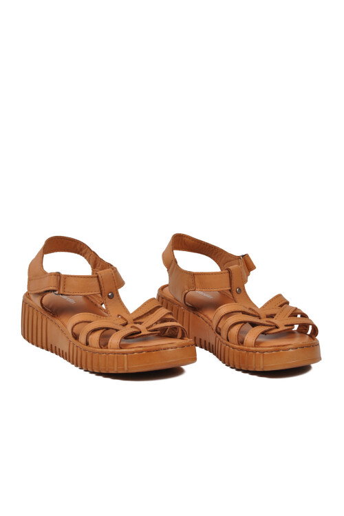 Taba Hakiki Deri Cırtlı Kadın Günlük Topuklu Sandalet PC-54787 Z