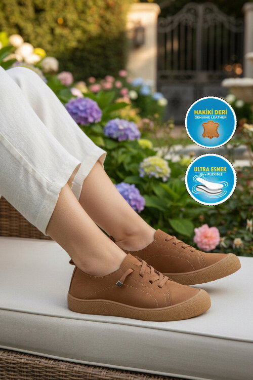 Taba Hakiki Deri Kadın Casual Ayakkabı 232 Z