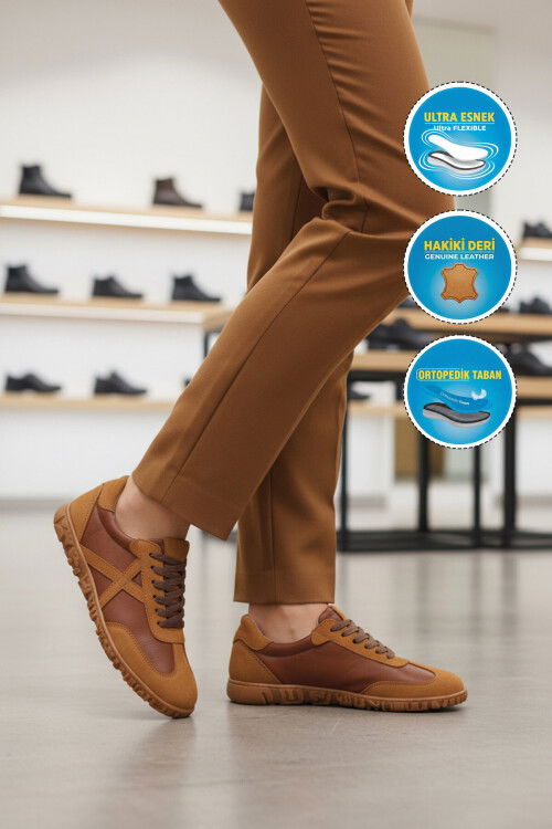 Taba Hakiki Deri Anatomik Kadın Casual Ayakkabı F-003 Z