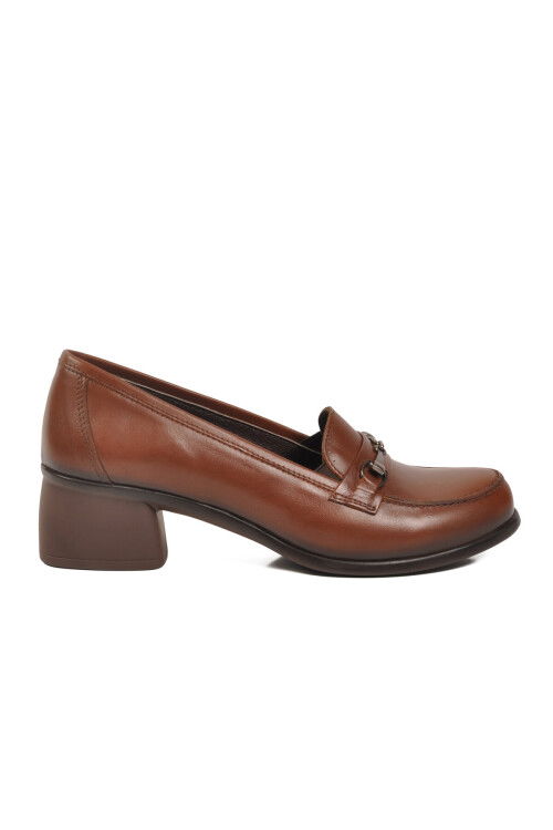 Premium Taba Hakiki Deri Kadın Topuklu Klasik Ayakkabı 44259 Z