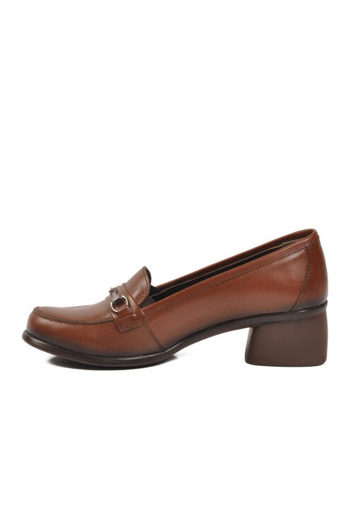 Premium Taba Hakiki Deri Kadın Topuklu Klasik Ayakkabı 44259 Z