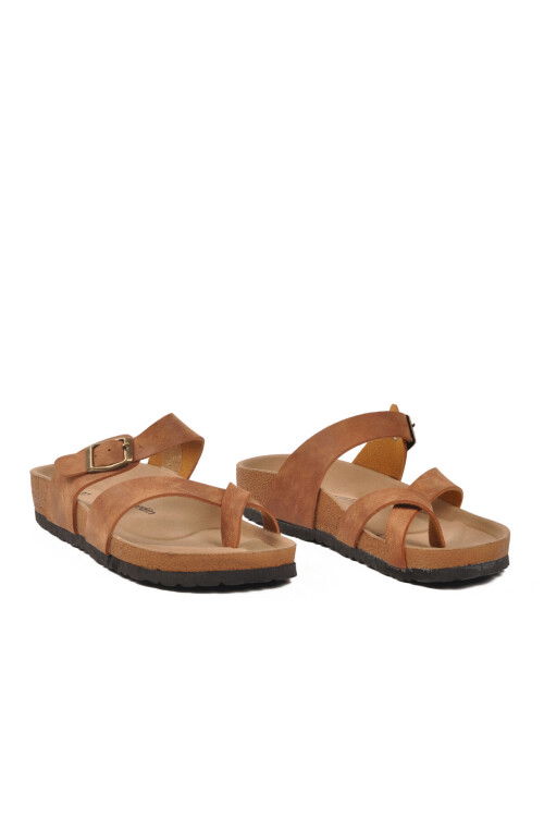 Taba Çift Bantlı Hafif Kadın Günlük Terlik PC-7547 Z