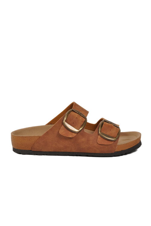 Taba Çift Bantlı Kadın Hafif Günlük Terlik PC-7551 Z