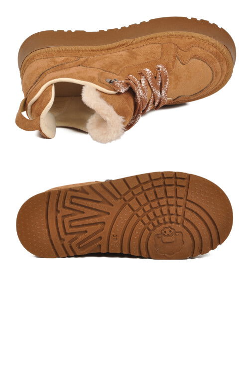 Taba Süet Polarlı Bağcıklı Kaymaz Kadın Bot 2613 Z