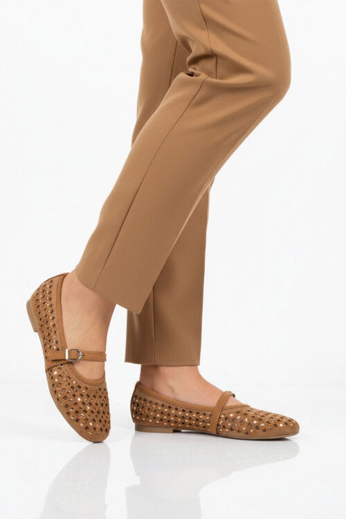 Taba Taş İşlemeli Hafif Kadın Babet Ayakkabı 335384 Z