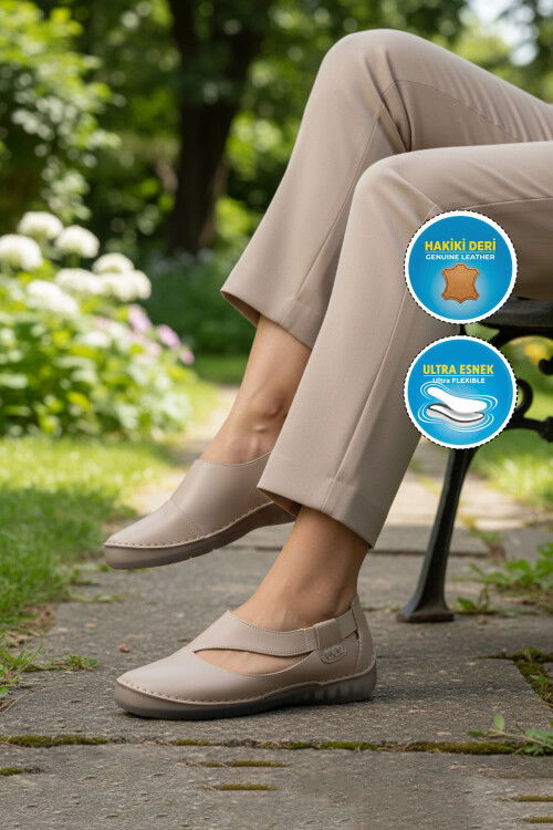 Premium Vizon Hakiki Deri Anatomik Kadın Casual Ayakkabı 44284 Z