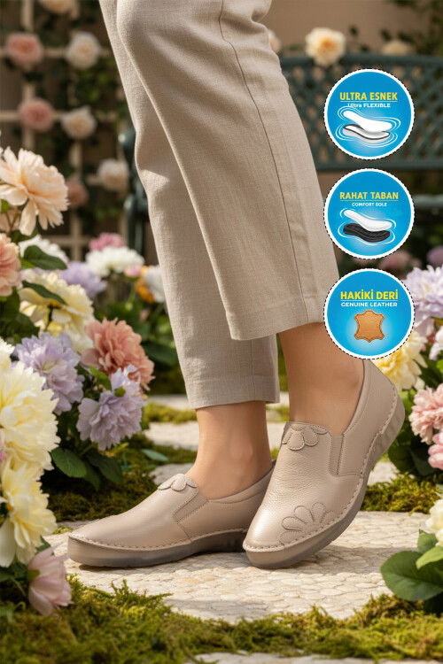 Premium Vizon Hakiki Deri Anatomik Kadın Casual Ayakkabı 44404 Z