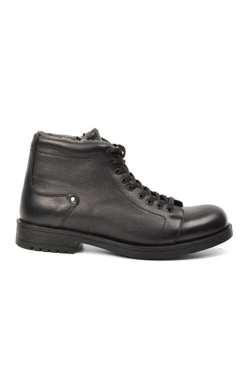 Black Genuine Leather Mens Boots with Fur Inside 454 M