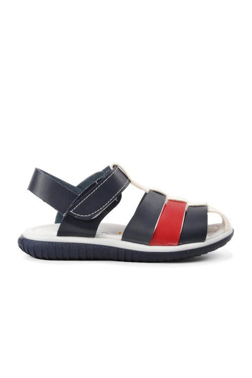 Navy Blue Red Boy Flat Sandals Ayakmod 1500 F
