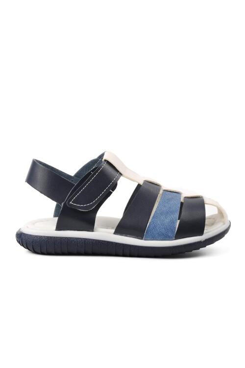 Lacivert Beyaz  Erkek Çocuk Düz Sandalet Ayakmod 1500 F