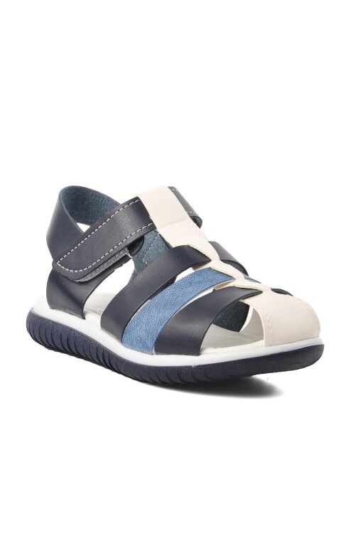 Lacivert Beyaz  Erkek Çocuk Düz Sandalet Ayakmod 1500 F